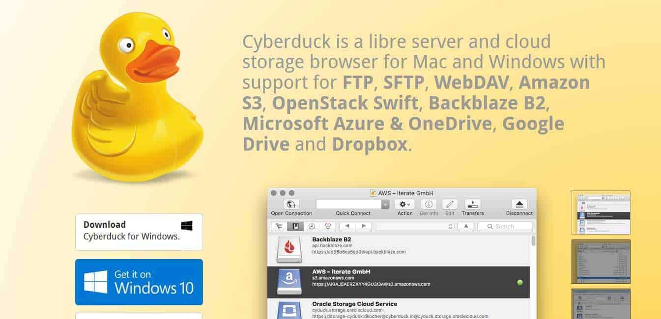 cyberduck sftp access to amazon s3 macos