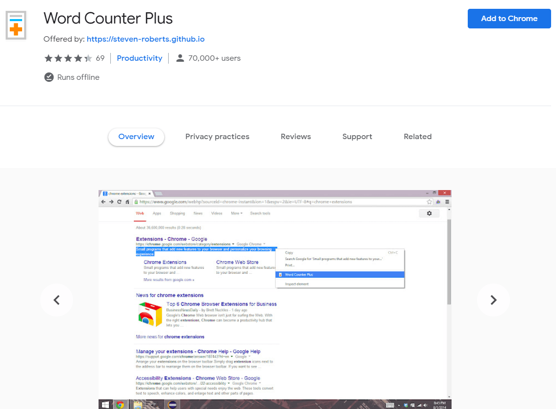 chrome addons word counter