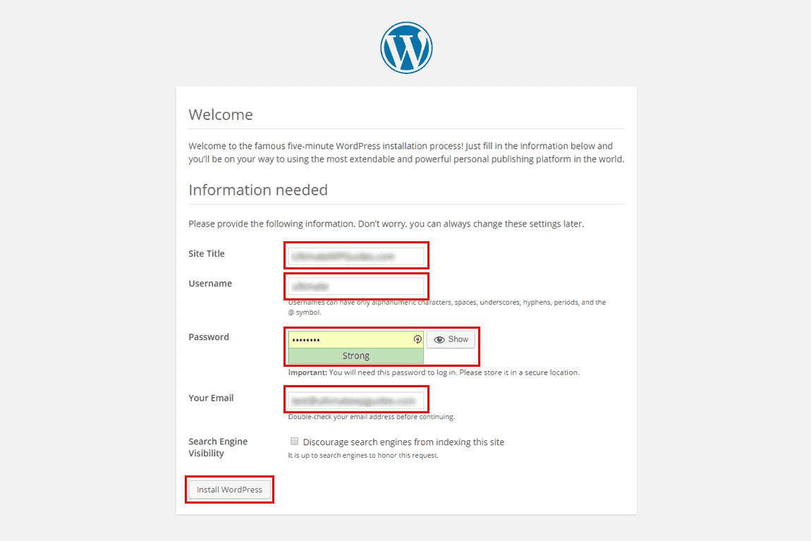 Fill WordPress Website Login details